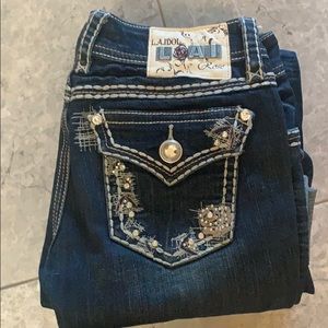 LA idol bling rose pocket jeans boot cut